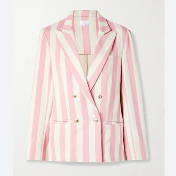 Miguelina Chiara Double-breasted Striped Cotton-twill Blazer In Pink - Picture 1 of 7